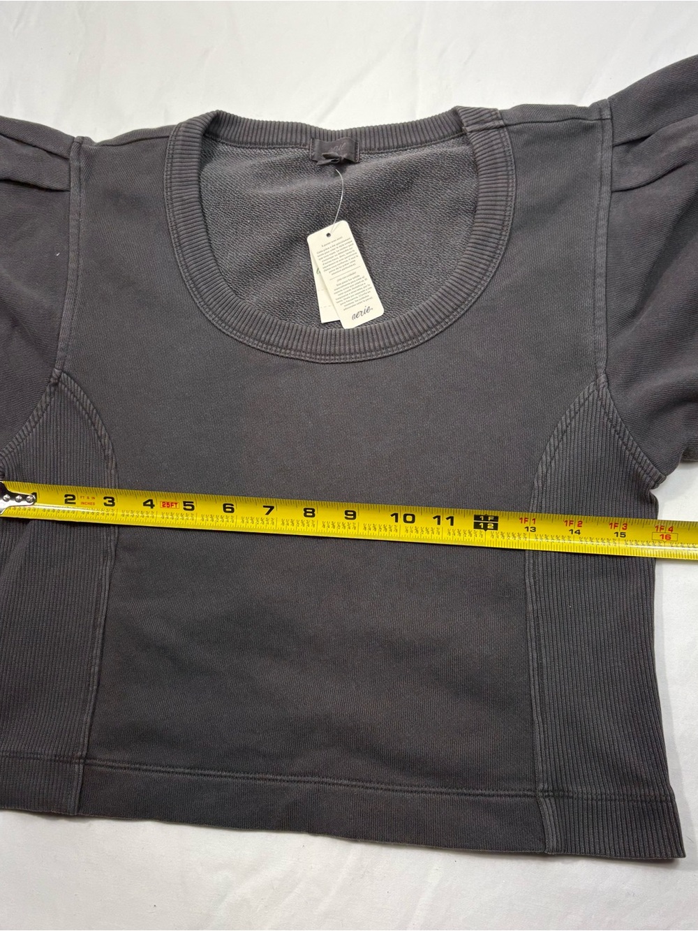 Aerie Seams Right Gray Short Puff Sleeve Crewneck Sweatshirt Top NWT M Lounge - Picture 7 of 8